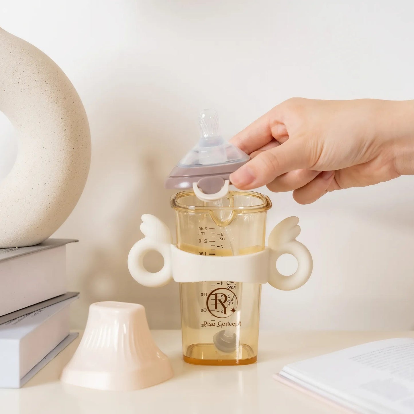 黃色小鴨 PPSU預備學飲掀蓋天使奶瓶握把二件組