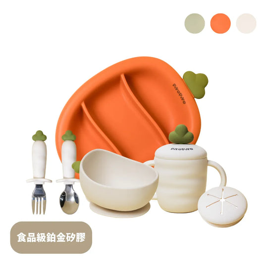 黃色小鴨 鉑金矽膠好彩頭蘿蔔餐具四件組