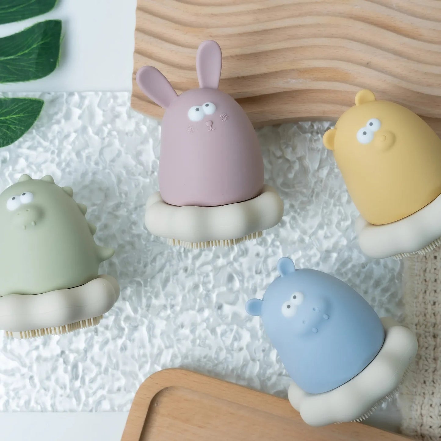 黃色小鴨 鉑金矽膠可拆式洗澡刷毛玩具