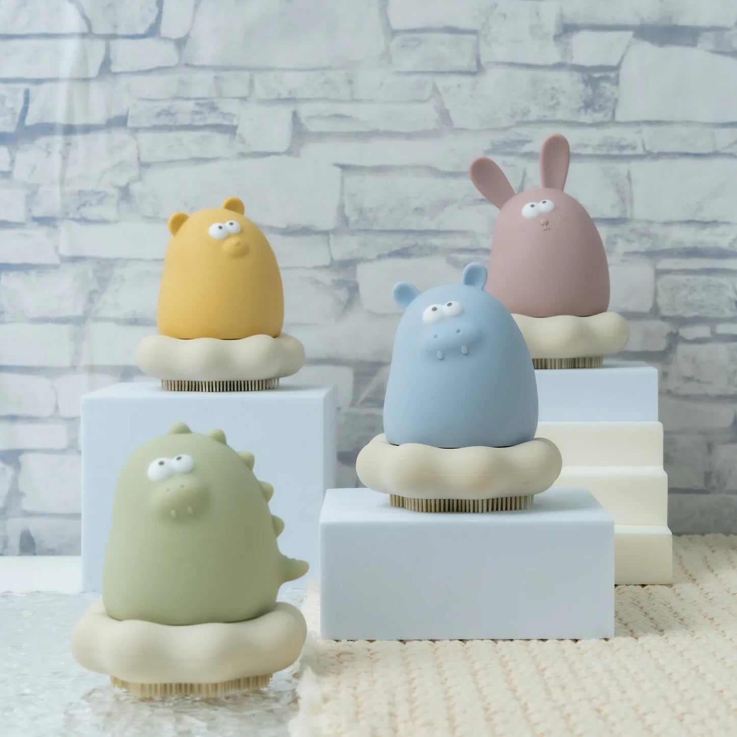 黃色小鴨 鉑金矽膠可拆式洗澡刷毛玩具