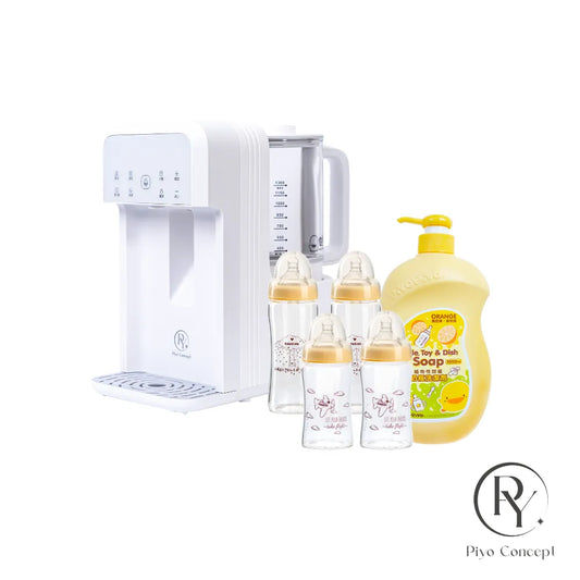 黃色小鴨 淨・無限調乳機媽咪乳感玻璃寬口奶瓶組(2大2中+奶瓶清潔劑) (1月底發貨)